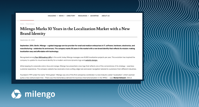 Milengo Marks 30 Years in the Localization Market with a New Brand Identity